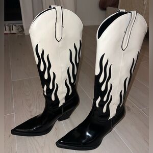 ZARA Black and White Flame Cowboy Boots
